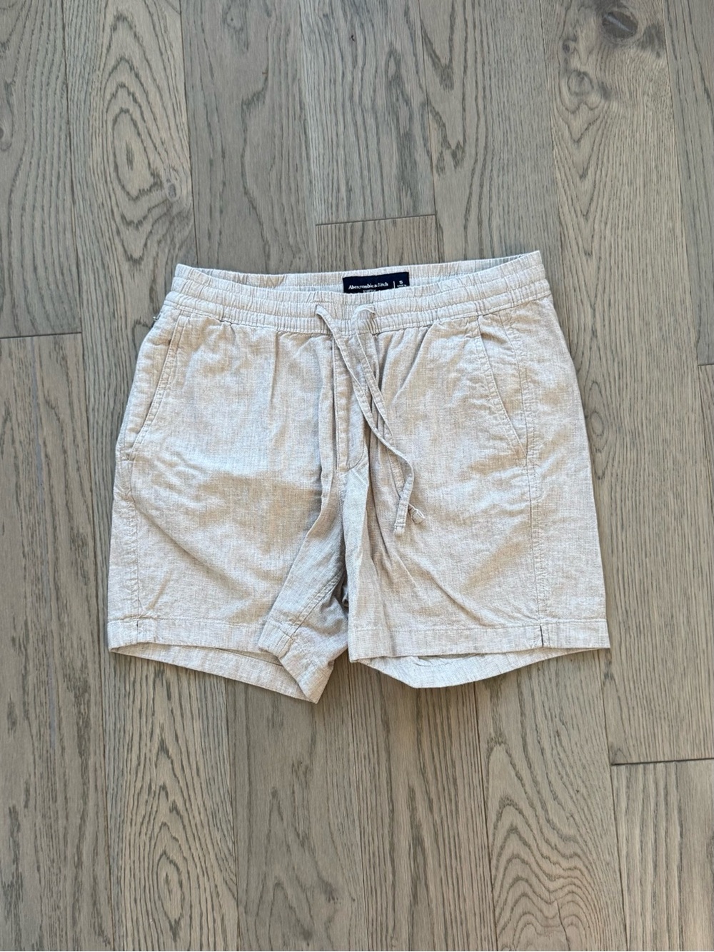 Abercrombie & Fitch Light Beige Drawstring Linen Blend Shorts